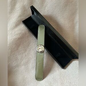 Beijo Army Green Patent Leather Slap Wrist Watch with Case